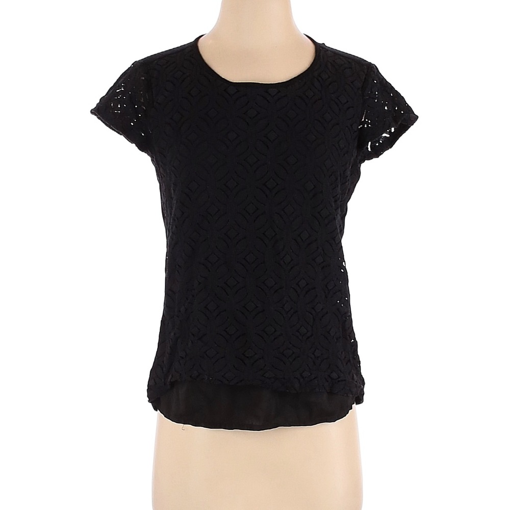 Market Spruce black Blouse. Pattern front and solid back with zipper. Small